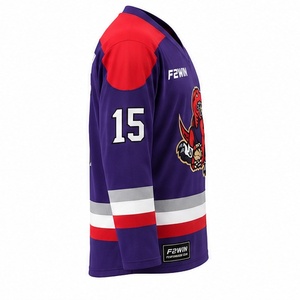 F2WIN Jersey Hoki Es Pria Logo Dinosaurus Cetak Sublimasi V-Neck Lengan Panjang Bahan Polyester Bernapas dan Menyerap Keringat - Product Image 4