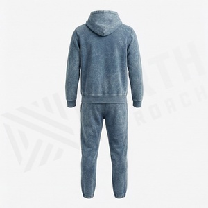 Conjunto de chándal de algodón con cremallera y lavado ácido, con logo personalizado, sudadera con capucha y pantalones de chándal oversize vintage con efecto stone para hombre, para gimnasio, fitness y ropa urbana. - Product Image 2