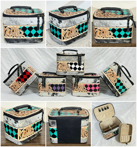 Nuevo Estuche de Joyería de Cuero Vacuno Hecho a Mano para Mujer, Estilo Occidental, Organizador de Viaje con Patrón a Cuadros, Caja de Joyería Personalizada - Product Image 3