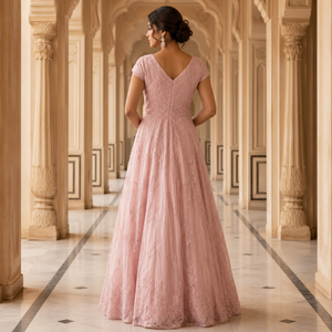 Vestido Anarkali Premium Rosa Pálido con Bordado Floral para Mujer, Elegante Vestido Maxi Étnico de Diseñador para Bodas, Fiestas y Recepciones - Product Image 4
