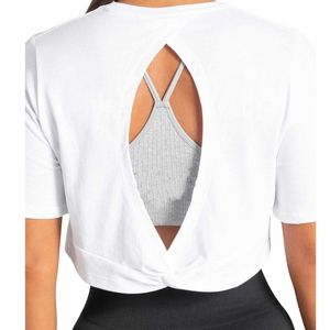 Custom Wholesale Womens Casual Open <b>Back</b> Crop <b>T</b> Shirt Breathable Yoga Gym Top Regular Fit Workout Fitness Short Sleeve 100% - Product Image 5