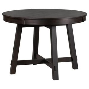 Espresso Farmhouse Round Extendable Dining Table with 16\" Leaf Wood Kitchen Table - Product Image 6