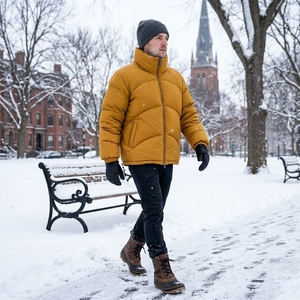 Men's <b>Yellow</b> Color <b>Puffer</b> <b>Jacket</b> Winter Coat Stand Collar Zip Up Outdoor Streetwear Custom Apparel OEM ODM - Product Image 5