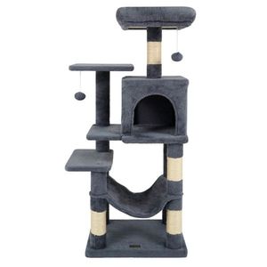 Albero per Gatti da Interno Grigio da 44 Pollici con Scomparti Multi-Livello, Cuccia a 2 Porte e Amaca Tiragraffi per Felini - Product Image 4