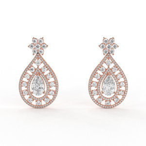 POOJA DIAMOND 14K 18K <b>Gold</b> Lab Grown Diamond Pear Cut Double Halo Dangle Earrings IGI Certified Luxury Floral Bridal Wedding - Product Image 1