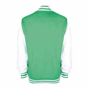 เสื้อแจ็คเก็ตวาร์ซิตี้สีเขียวขาวสำหรับผู้ชาย สไตล์ลำลอง แนวเบสบอล ทรงบอมเบอร์ สีพื้น ปกคอพับ ทรงปกติ เหมาะสำหรับใส่ในฤดูใบไม้ร่วง - Product Image 4