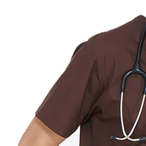 Haut de blouse médicale marron à col en V et manches courtes pour homme avec poches – Uniforme d'infirmier et de personnel médical - Product Image 4