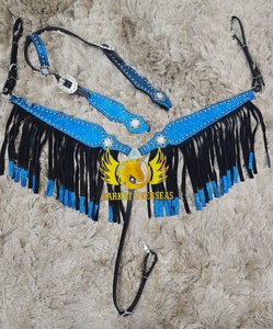 Conjunto de arreos para caballo de cuero genuino personalizado con brillo y adornos, con conchos de cristal, cabezada, pechopetral y silla de montar inglesa, duradero - Product Image 6