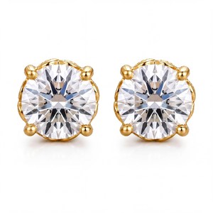 Magnifiques boucles d'oreilles clous en or massif 10K 14K 18K, serties de diamants de laboratoire et de moissanite, certifiées IGI, couleur DEF, clarté VS VVS, taille ronde - Product Image 1