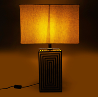 Lampe de table artisanale moderne en os incrusté, motif vertical bleu et blanc, écologique, durable, style Pop Art |   Multifonctionnel Décoratif