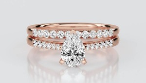 Pear Cut Shoulder <b>Set</b> <b>Ring</b> With Matching Band 0.80 Ct Lab Grown Diamond In 18K <b>Gold</b> And Platinum - Product Image 3