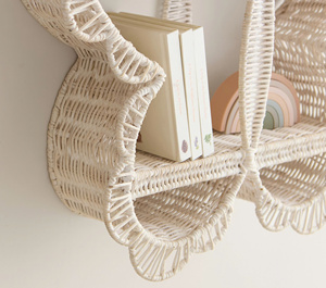 New Design Eco-friendly Handcrafted <b>White</b> Rattan Butterfly Shaped Wall <b>Shelf</b> Suitable for Baby Nursery & Kids Decor - Product Image 3