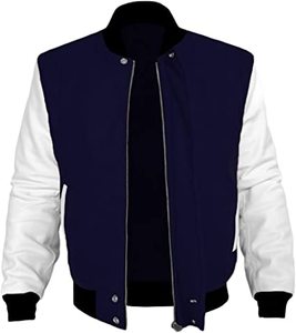 Veste universitaire pour homme bleu marine et blanc avec fermeture éclair, col montant, style décontracté, pour l'automne, coupe classique - Product Image 4