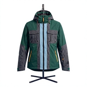 Men's Waterproof <b>Ski</b> <b>Jacket</b> Hooded Color Blocked <b>Green</b> Gray Synthetic Insulated Outdoor Snowboard <b>Jacket</b> - Product Image 1