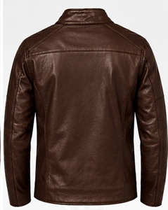 Chaqueta de Cuero PU Marrón para Hombre, Estilo Motero, Cuello Alto, Cierre de Cremallera, Corte Ajustado, Estilo Moto, Ropa de Otoño, INDEX SPORTS WEAR - Product Image 2