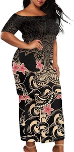 Vestido largo Puletasi de Samoa para mujer, con estampado tribal polinesio, elegante estilo isleño, ropa para ocasiones especiales - Product Image 2