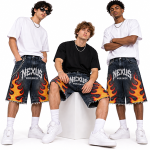Shorts de Mezclilla para Hombre, Estilo Vintage, Lavado Claro, Desgastados, Cintura Media, 100% Algodón, Impresión Digital, 380g, Verano - Product Image 6