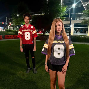Custom <b>Glitter</b> Print Football Jersey Short Sleeve O-Neck Sporty T-Shirt Men <b>Red</b> Purple 8 Number Pattern Design Regular Fit - Product Image 1