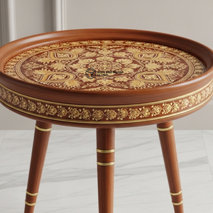 Brown Traditional Meena Wooden <b>Stool</b> – Handcrafted <b>Round</b> Decorative Tripod Accent <b>Stool</b> with Floral Design - Product Image 5