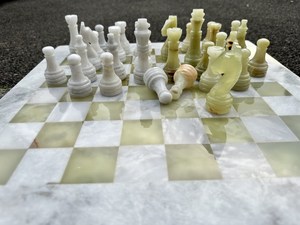 White Marble Green Onyx Modern Safe Fire Resistant <b>Chess</b> <b>Set</b> Natural Stone <b>Board</b> Game Handmade Pieces Dining Wall Living Room - Product Image 3