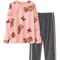 Pijama de Mujer, Casual, de Lujo, Elegante, Vintage, 100% Algodón Tejido, Cintura Elástica, Estampado Suave, para Primavera