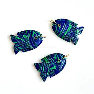 Pendentif Poisson en Azurite Malachite Naturelle AAA, Collier en Argent 925 Fait Main avec Breloque Poisson en Pierre Précieuse, Bijou en Cristal de Guérison Sculpté à la Main - Product Image 4