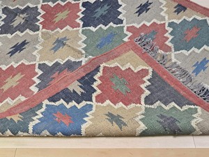 Alfombra de área de tejido plano con patrón geométrico, lana acrílica, rectangular, hecha a mano, estilo Kilim, con base de yute, decoración para sala de estar - Product Image 4