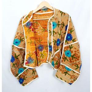 Exclusive Collection One of Kind Patchwork Vintage Kantha <b>Jacket</b> Designer Boho Hippie Women <b>Jacket</b> with <b>mandarin</b> <b>collar</b> pattern - Product Image 5