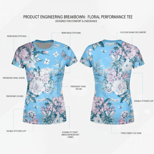 T-shirt de yoga ajusté et personnalisé à imprimé floral pour femme, séchage rapide, extensible, manches courtes, pour fitness et entraînement - Product Image 2