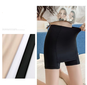 <b>Women</b> High <b>Waist</b> Knitted <b>Shorts</b> Skirt Solid Color <b>Elastic</b> <b>Waist</b> Breathable Casual Style Beige - Product Image 3