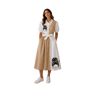 Vestido midi de lentejuelas con volantes y cuello redondo para mujer, transpirable, 100% algodón, corte A, cintura natural, ideal para la vuelta al cole. - Product Image 4