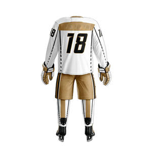 Conjunto de Jersey de Hockey sobre Hielo Blanco Dorado para Hombre, Manga Larga, Cuello en V, Impresión Sublimada, Uniforme Transpirable, Ropa Deportiva para Equipo Adulto - Product Image 5