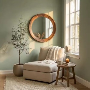 Rustic Round Solid Wood Handmade Contemporary Wall <b>Mirror</b> Large Wooden Framed Entryway Accent <b>Mirror</b> Modern From REHMAN <b>CRAFT</b> - Product Image 6