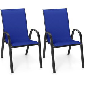 Navy 2-Pack <b>Stackable</b> Patio <b>Dining</b> <b>Chairs</b> Ergonomic Steel Frame with 330 LBS Capacity Breathable Fabric Outdoor <b>Chairs</b> - Product Image 1