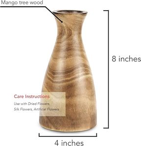 Natural Brown Stain Wooden Handmade Modern Flower Vase Bottle Shaped Slim Decorative Desktop Centerpiece - Product Image 3