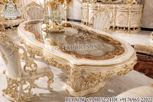 Roman-Inspired Neoclassical Dining Room Furniture Set Wholesale Round Eight Seater Dining Set Elegant White & Gold Dining Table - Product Image 2