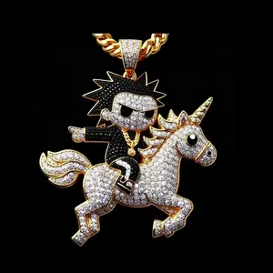 Joyería Hip Hop de Moda, Diseño de Unicornio, Personaje de Anime, Colgante Personalizado de Plata de Ley 925 con Moissanita, Dije de Dibujos Animados, Certificado IGI - Product Image 2