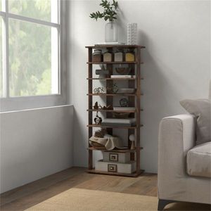 Scarpiera rustica marrone a 7 livelli a doppia fila con ripiani regolabili, scaffale stretto anti-ribaltamento per ingressi e armadi - Product Image 6