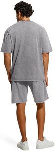 Men's Acid Wash Short <b>Sets</b> Cotton 2 Piece Outfits Tracksuit Summer Oversized Vintage Matching Shirt And Shorts <b>Set</b> - Product Image 2