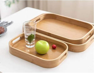 Bamboo <b>Serving</b> Tray <b>Set</b> Rectangular Glass Cup Holder <b>Beverage</b> <b>Serving</b> Plate for Home Hotel Dining - Product Image 3