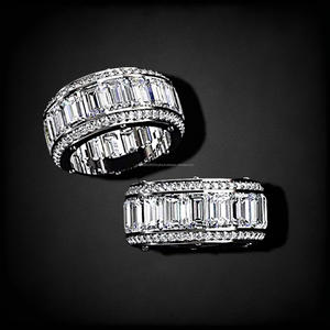 Baguette Moissanite Diamond Wedding & Anniversary Band 925 Sterling <b>Silver</b> Luxury <b>Statement</b> <b>Ring</b> Iced Out Eternity <b>Ring</b> for Men - Product Image 3