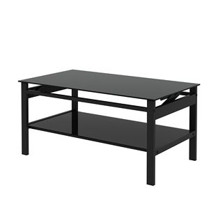 Moderno semplice tavolino da salotto in vetro temperato nero a 2 strati - Product Image 1