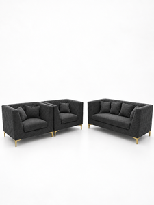 Ensemble de canapés modernes 211 PIRAMID gris foncé émeraude pour hôtel, salon, appartement, tissu haut de gamme personnalisé, écologique, pieds en acier inoxydable - Product Image 1