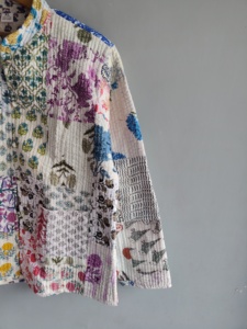 Quilted <b>Patchwork</b> <b>Jacket</b> Women's Mandarin Collar Full Sleeve Cotton Spring Style Regular Length Printed Design Gift For Her - Product Image 3