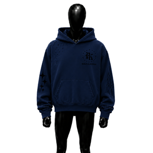 เสื้อผ้าผู้ชายสีน้ำเงินกรมท่าทรงโอเวอร์ไซส์ ผ้าฝ้ายสไตล์ฝรั่งเศสลำลองสำหรับฤดูใบไม้ร่วง ผ้าวินเทจแบบซักแล้ว ใส่ได้ทุกวัน ลายดาว ดีไซน์สวยงาม - Product Image 1