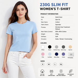 Custom Women's Slim Fit T Shirt 230G Cotton Short Sleeve <b>Crop</b> <b>Top</b> Streetwear Casual Tee Shirt OEM Logo Printing Manufacturer - Product Image 2