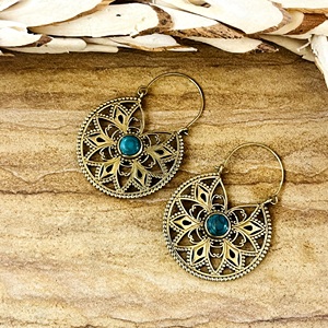 New Arrival Boho Mandala <b>Hoop</b> Earrings Tribal Brass Earrings for Women Antique Brass Turquoise Filigree <b>Floral</b> Wholesale/OEM/ODM - Product Image 4