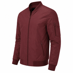 Blouson bomber à manches longues avec fermeture éclair, col montant, couleur unie, léger, en polyester, doublure en soie tissée, pour l'automne - Product Image 2