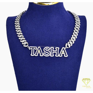 TASHA Name Pendant Necklace Lab Grown Diamond Iced Out <b>Letter</b> Design With Cuban Link Chain Luxury Hip Hop Statement Jewelry - Product Image 4