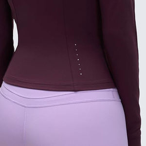 Women's Fitted Long Sleeve Zip-Up <b>Yoga</b> <b>Jacket</b> Solid Color Breathable 100% Polyester Ribbed Lightweight Thumbholes Seamless - Product Image 4